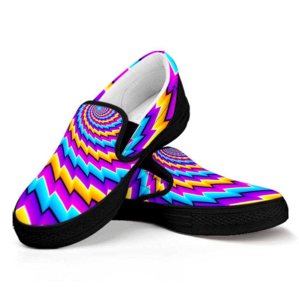Twisted Spiral Moving Optical Illusion Black Slip On Sneakers