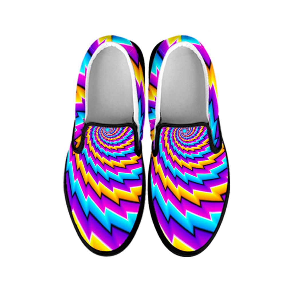 Twisted Spiral Moving Optical Illusion Black Slip On Sneakers