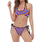 Twisted Spiral Moving Optical Illusion Halter Scoop Tie Side Bikini