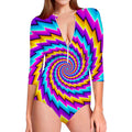 Twisted Spiral Moving Optical Illusion Long Sleeve Swimsuit