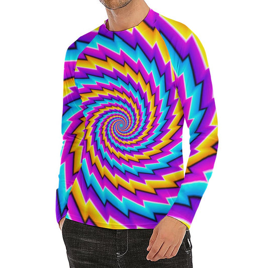 Twisted Spiral Moving Optical Illusion Men's Long Sleeve Rash Guard