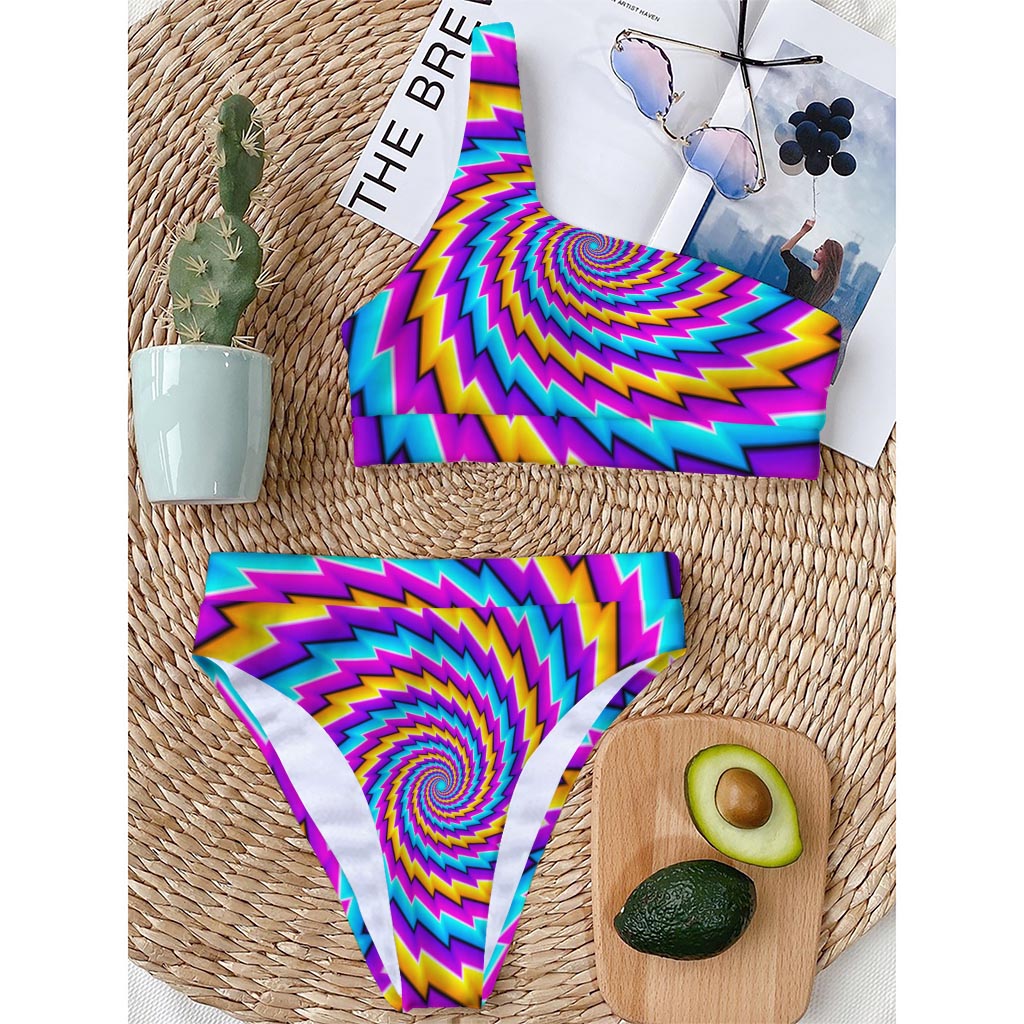 Twisted Spiral Moving Optical Illusion One Shoulder Bikini Top
