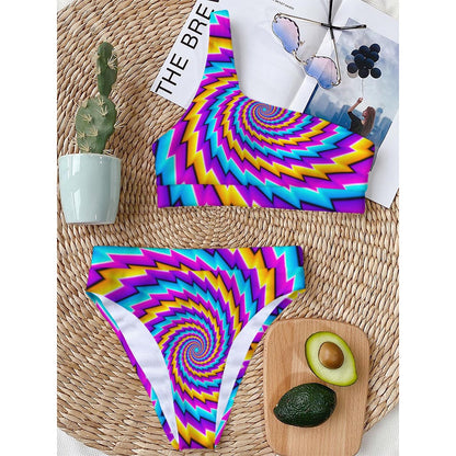 Twisted Spiral Moving Optical Illusion One Shoulder Bikini Top