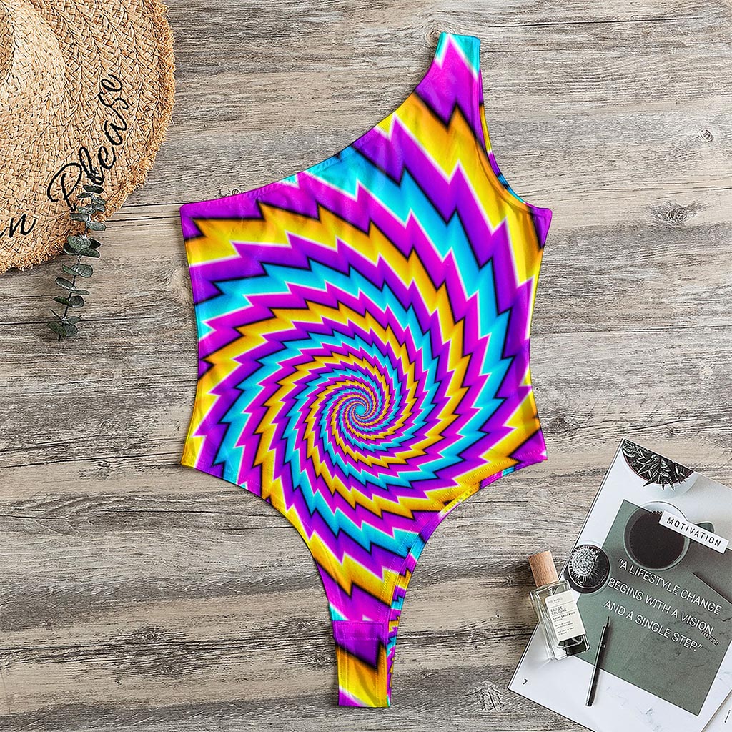 Twisted Spiral Moving Optical Illusion One Shoulder Bodysuit