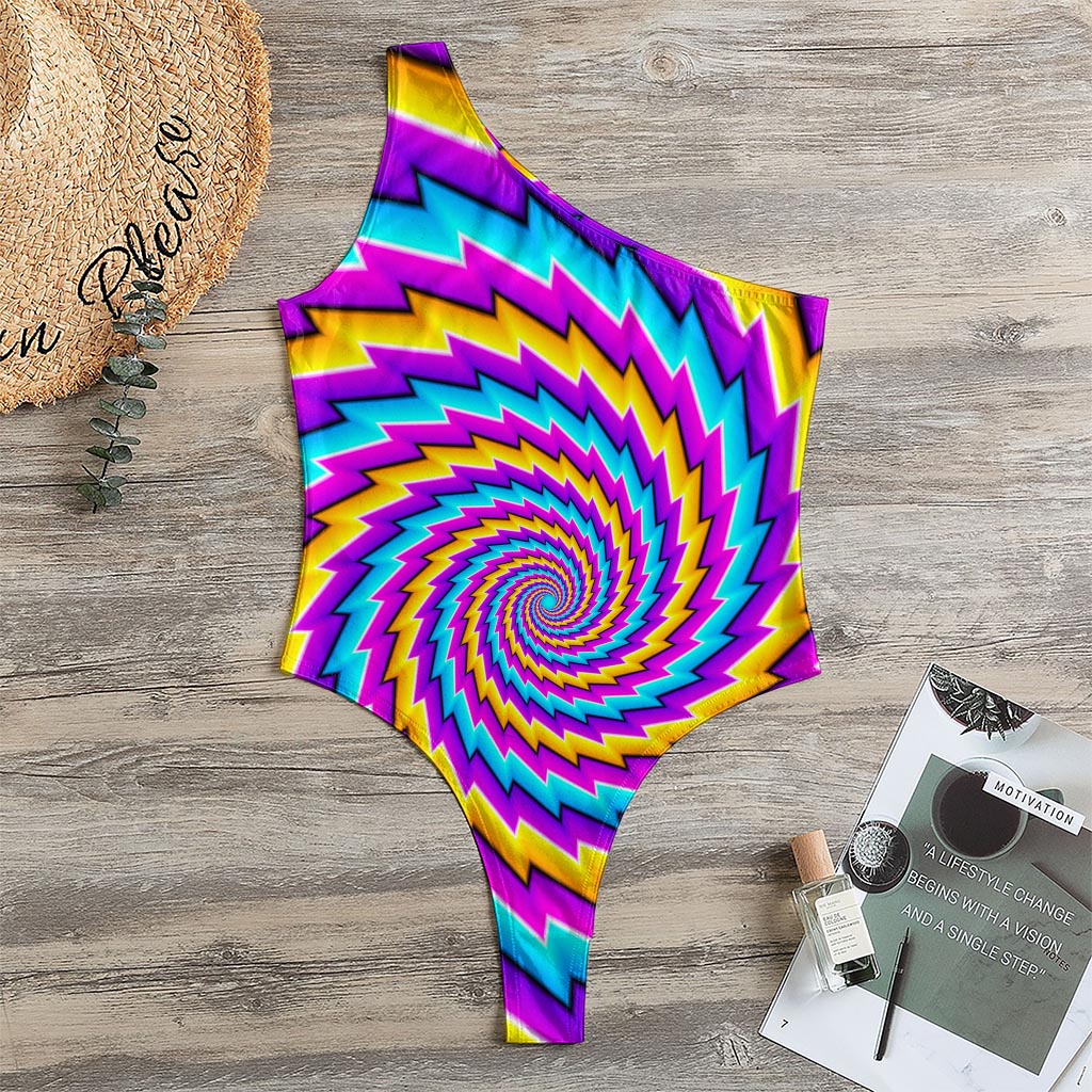 Twisted Spiral Moving Optical Illusion One Shoulder Bodysuit