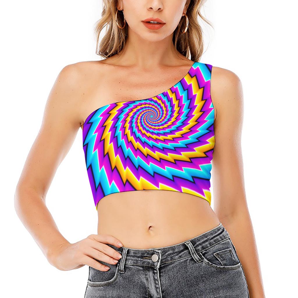 Twisted Spiral Moving Optical Illusion One Shoulder Crop Top