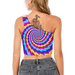 Twisted Spiral Moving Optical Illusion One Shoulder Crop Top