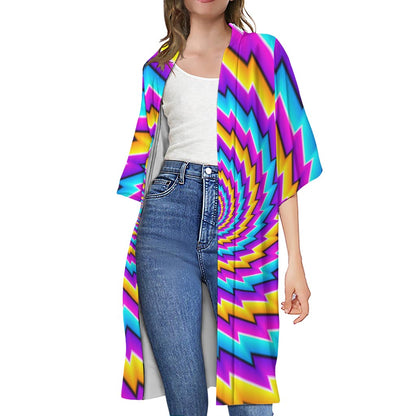 Twisted Spiral Moving Optical Illusion Open Front Beach Cover Up