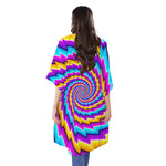 Twisted Spiral Moving Optical Illusion Open Front Beach Cover Up