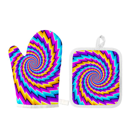 Twisted Spiral Moving Optical Illusion Oven Mitt And Pot Holder Set