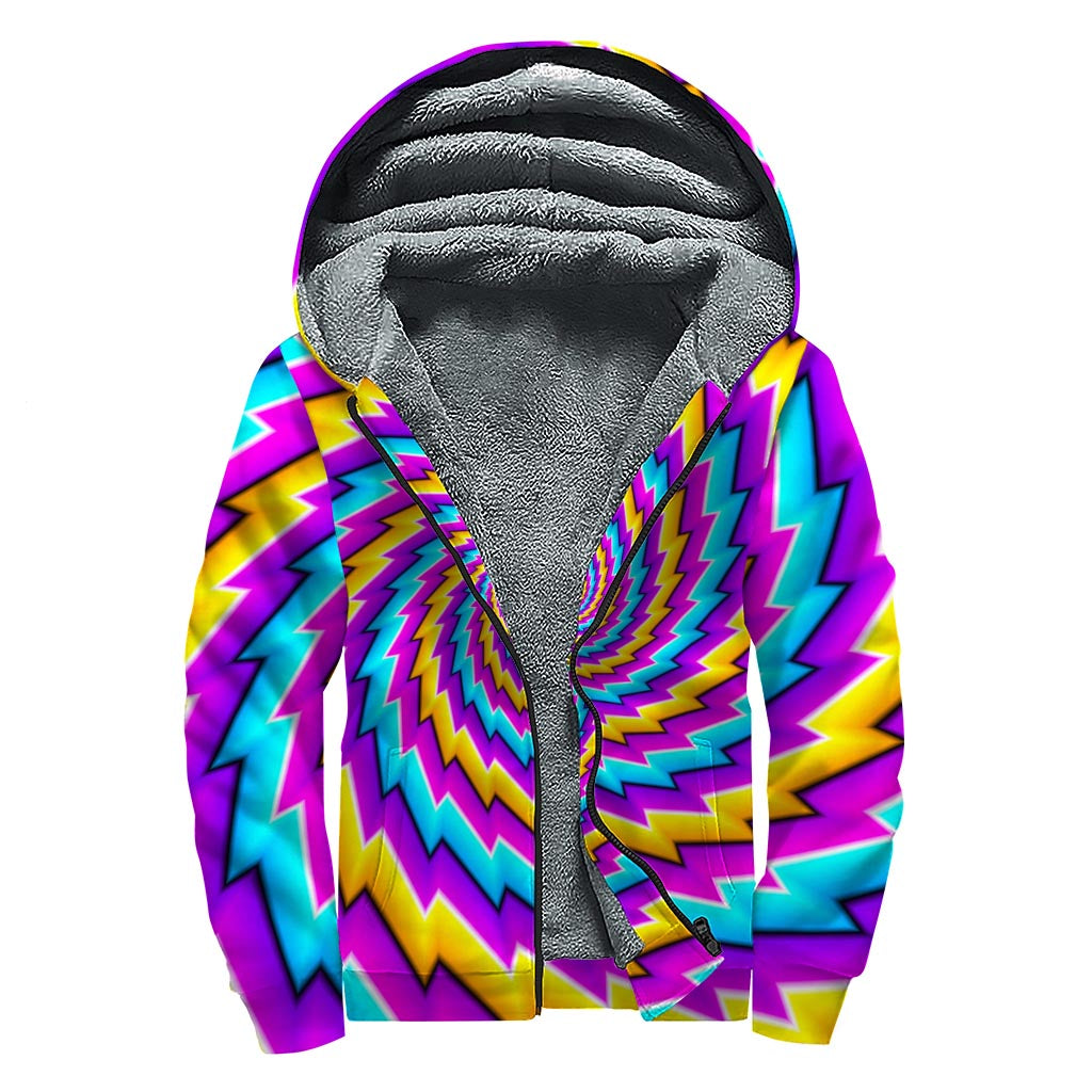 Twisted Spiral Moving Optical Illusion Sherpa Lined Zip Up Hoodie