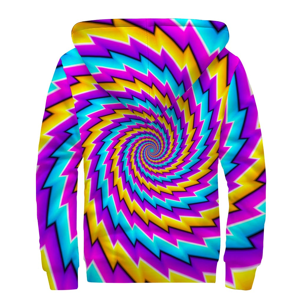 Twisted Spiral Moving Optical Illusion Sherpa Lined Zip Up Hoodie