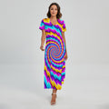 Twisted Spiral Moving Optical Illusion Short Sleeve Maxi Dress