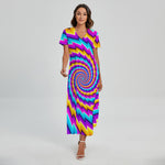 Twisted Spiral Moving Optical Illusion Short Sleeve Maxi Dress