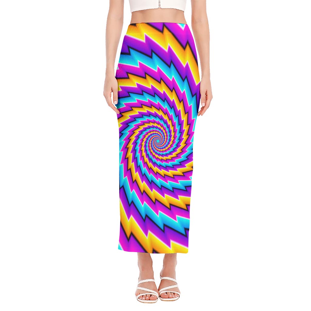 Twisted Spiral Moving Optical Illusion Side Slit Maxi Skirt
