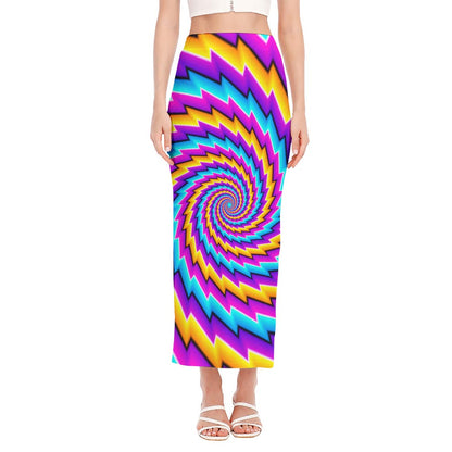 Twisted Spiral Moving Optical Illusion Side Slit Maxi Skirt
