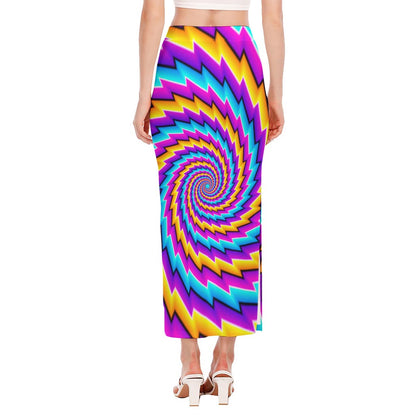Twisted Spiral Moving Optical Illusion Side Slit Maxi Skirt