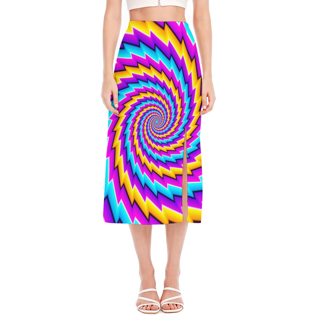 Twisted Spiral Moving Optical Illusion Side Slit Midi Skirt