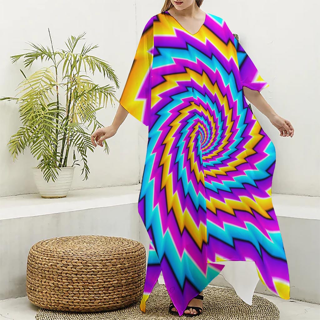 Twisted Spiral Moving Optical Illusion Silk V-Neck Kaftan Dress