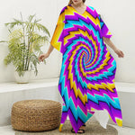 Twisted Spiral Moving Optical Illusion Silk V-Neck Kaftan Dress