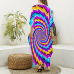 Twisted Spiral Moving Optical Illusion Silk V-Neck Kaftan Dress