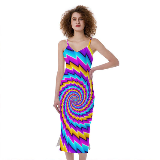 Twisted Spiral Moving Optical Illusion Slim Fit Midi Cami Dress