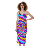 Twisted Spiral Moving Optical Illusion Slim Fit Midi Cami Dress