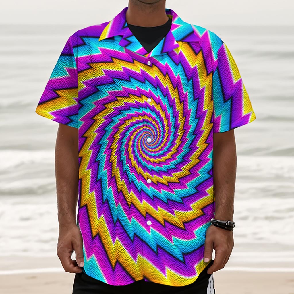 Twisted Spiral Moving Optical Illusion Textured Short Sleeve Shirt