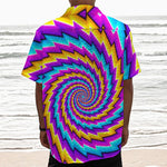 Twisted Spiral Moving Optical Illusion Textured Short Sleeve Shirt