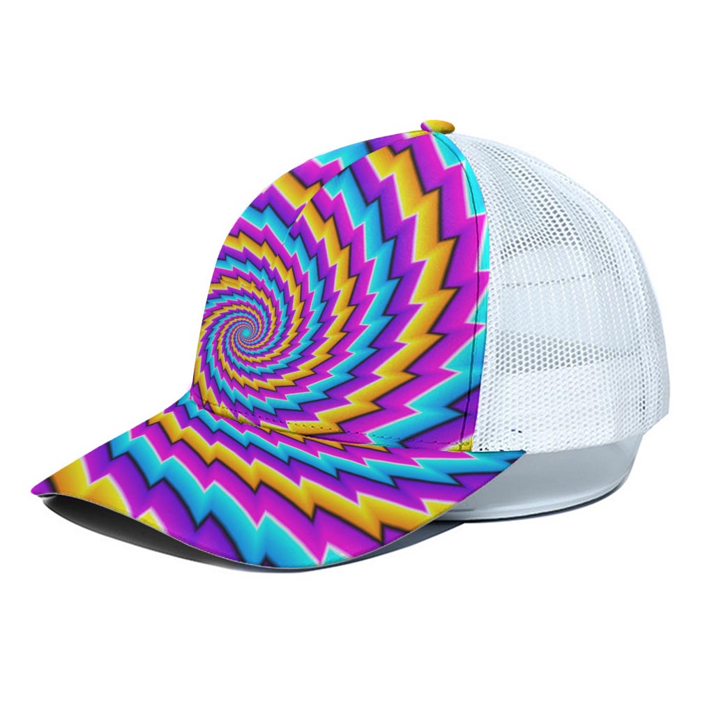 Twisted Spiral Moving Optical Illusion White Mesh Trucker Cap