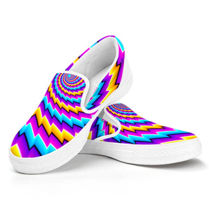 Twisted Spiral Moving Optical Illusion White Slip On Sneakers