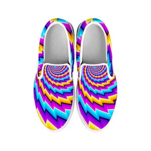 Twisted Spiral Moving Optical Illusion White Slip On Sneakers