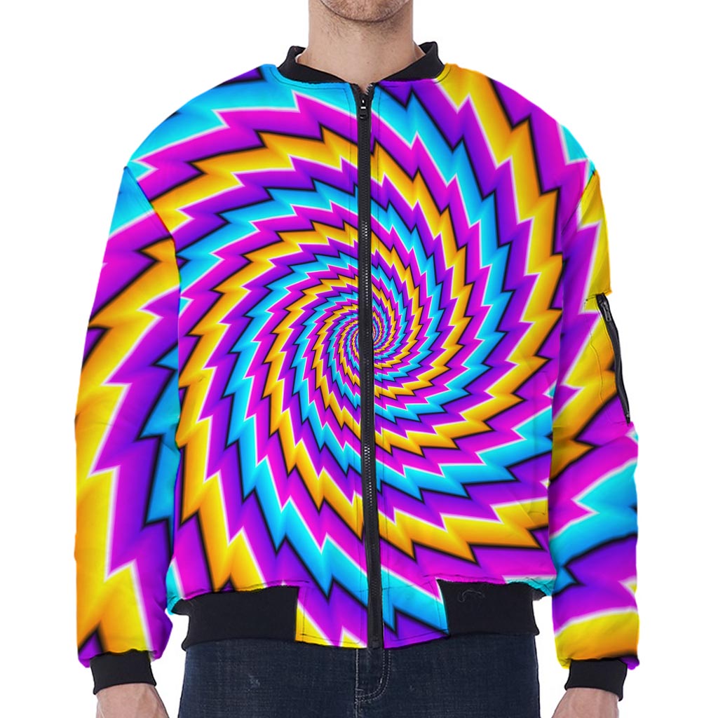 Twisted Spiral Moving Optical Illusion Zip Sleeve Bomber Jacket