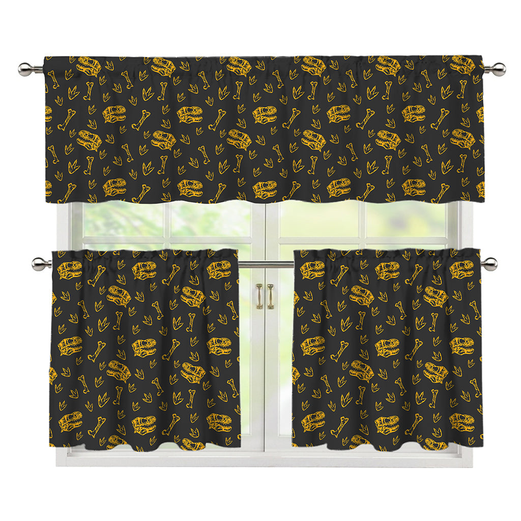 Tyrannosaurus Dino Fossil Pattern Print 3 Piece Kitchen Curtains