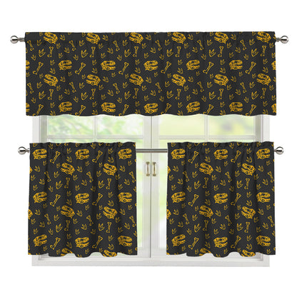 Tyrannosaurus Dino Fossil Pattern Print 3 Piece Kitchen Curtains
