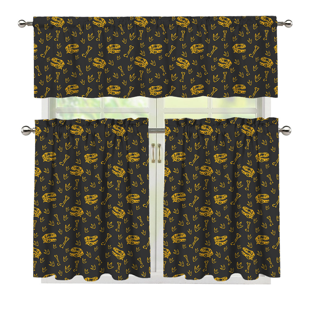 Tyrannosaurus Dino Fossil Pattern Print 3 Piece Kitchen Curtains