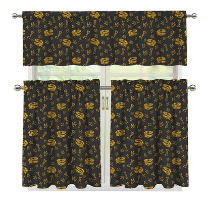 Tyrannosaurus Dino Fossil Pattern Print 3 Piece Kitchen Curtains