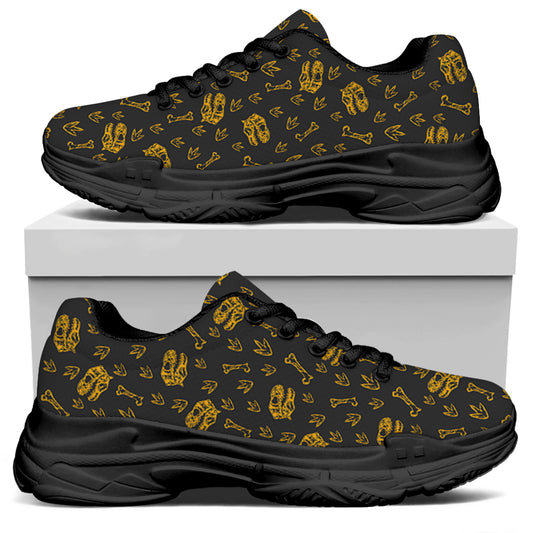 Tyrannosaurus Dino Fossil Pattern Print Black Chunky Shoes