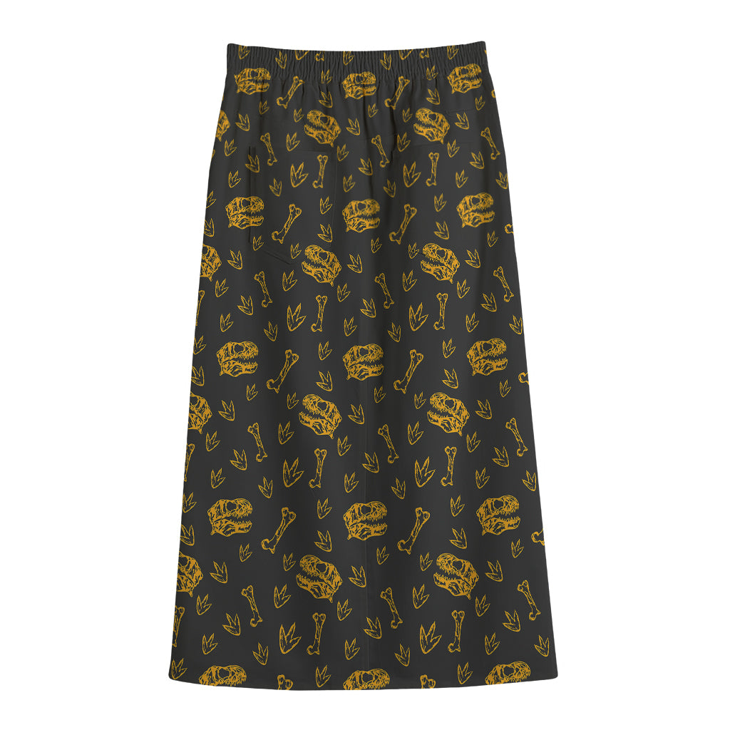 Tyrannosaurus Dino Fossil Pattern Print Cotton Front Slit Maxi Skirt
