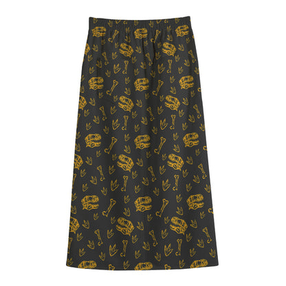 Tyrannosaurus Dino Fossil Pattern Print Cotton Front Slit Maxi Skirt