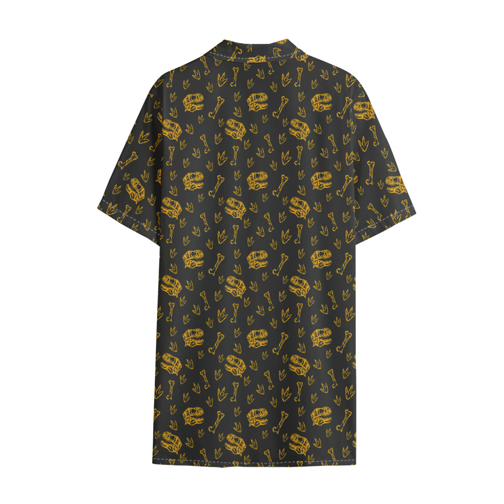 Tyrannosaurus Dino Fossil Pattern Print Cotton Hawaiian Shirt