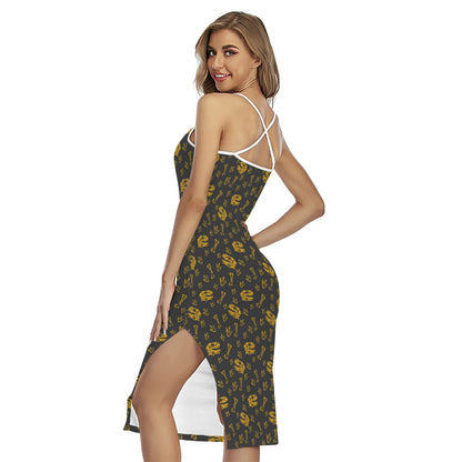 Tyrannosaurus Dino Fossil Pattern Print Cross Back Cami Dress