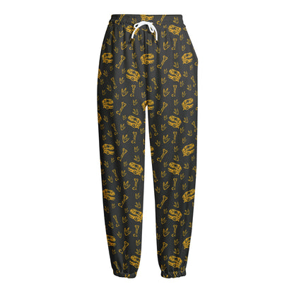 Tyrannosaurus Dino Fossil Pattern Print Fleece Lined Knit Pants
