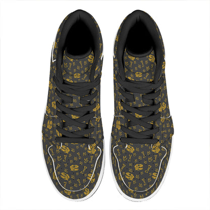 Tyrannosaurus Dino Fossil Pattern Print High Top Leather Sneakers
