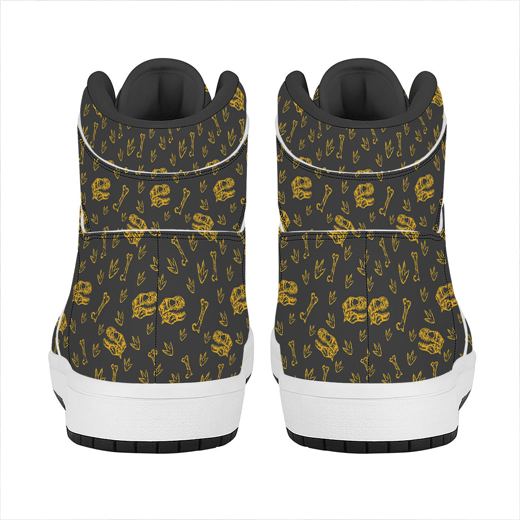 Tyrannosaurus Dino Fossil Pattern Print High Top Leather Sneakers