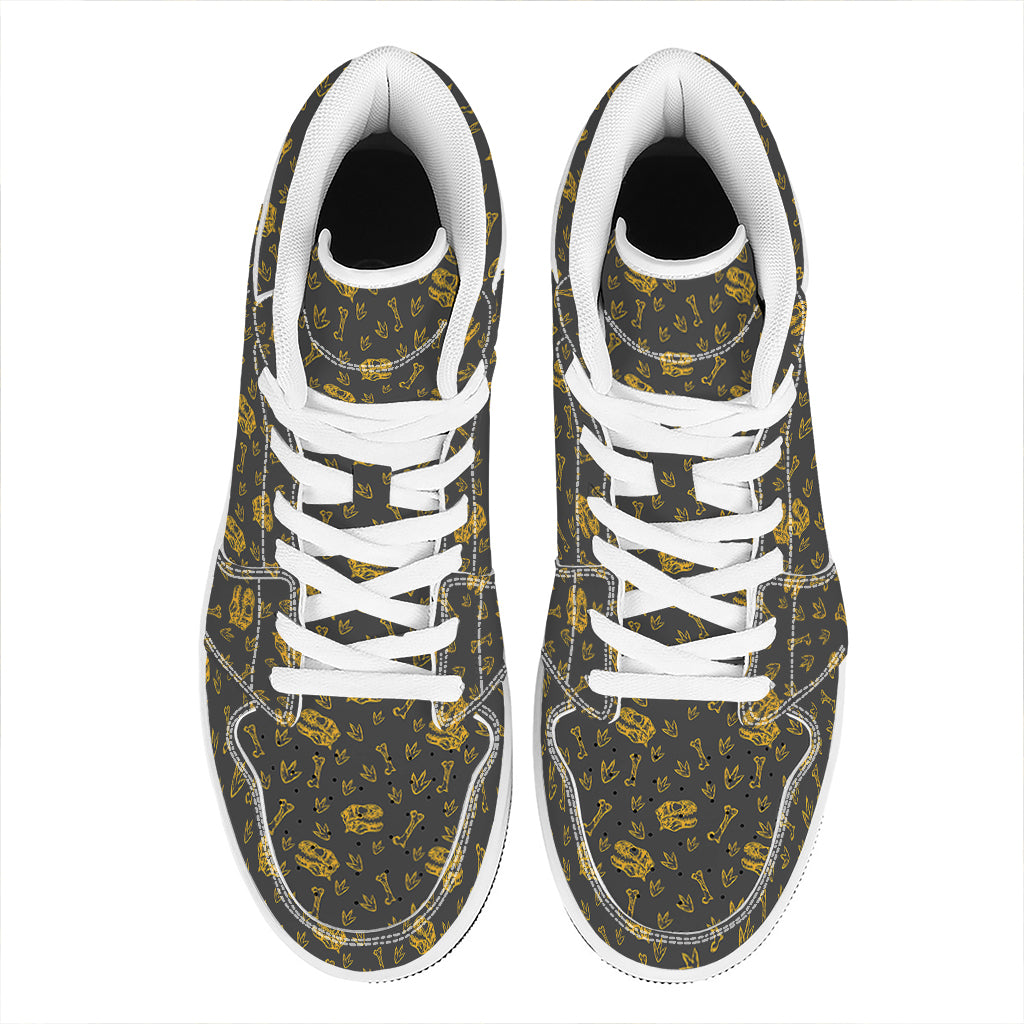 Tyrannosaurus Dino Fossil Pattern Print High Top Leather Sneakers