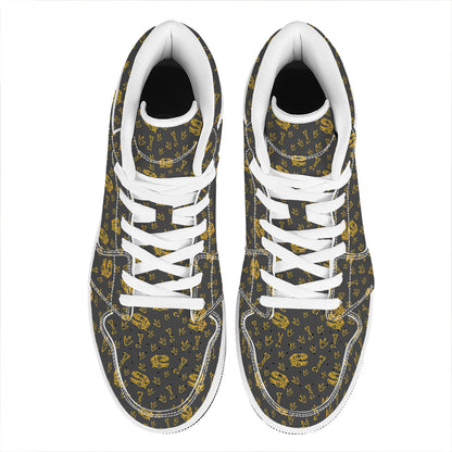Tyrannosaurus Dino Fossil Pattern Print High Top Leather Sneakers