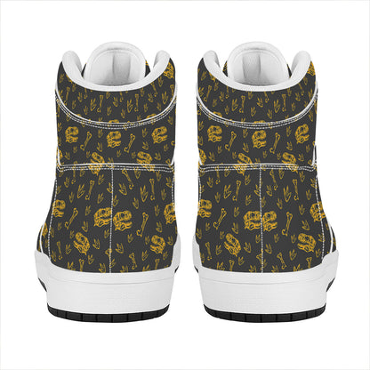 Tyrannosaurus Dino Fossil Pattern Print High Top Leather Sneakers