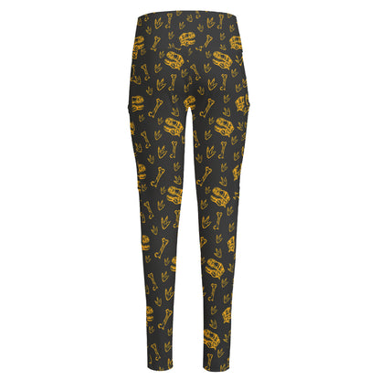 Tyrannosaurus Dino Fossil Pattern Print High-Waisted Pocket Leggings