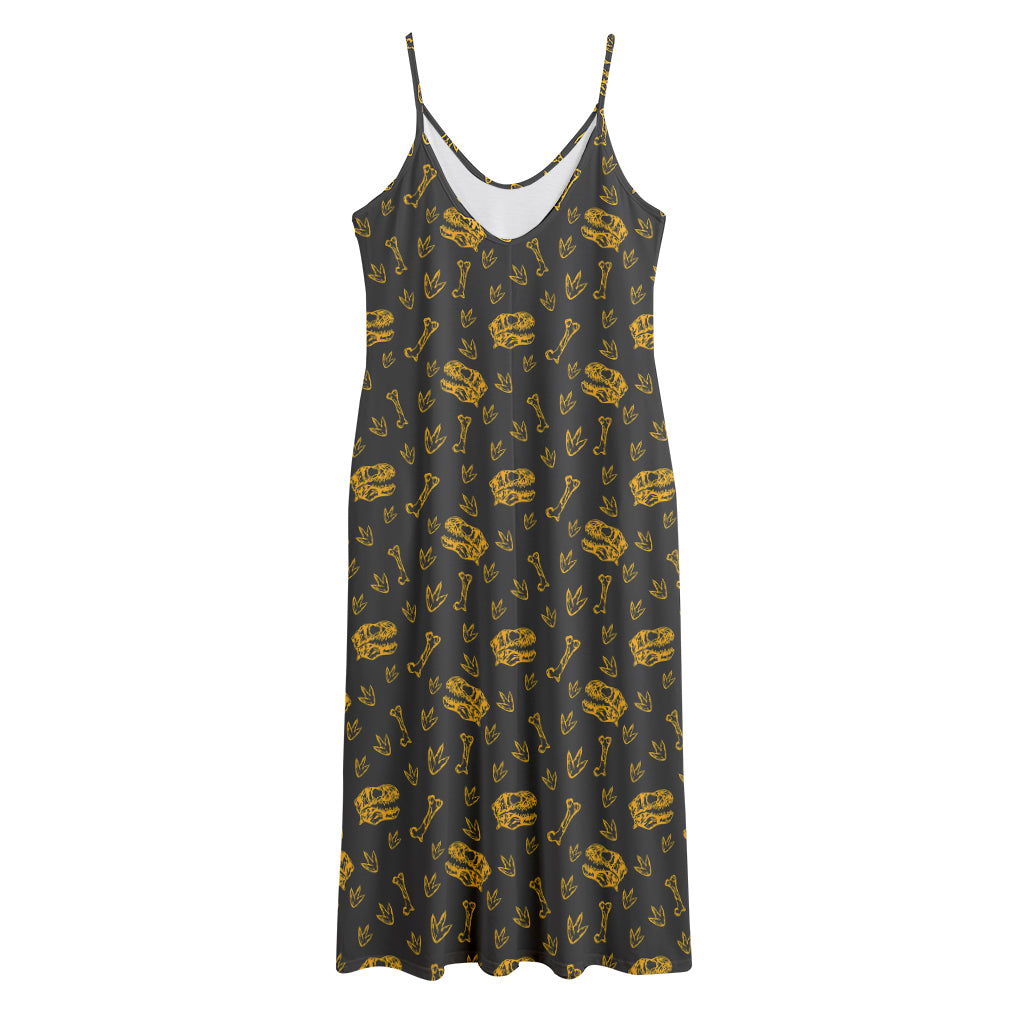 Tyrannosaurus Dino Fossil Pattern Print Jersey Midi Cami Dress